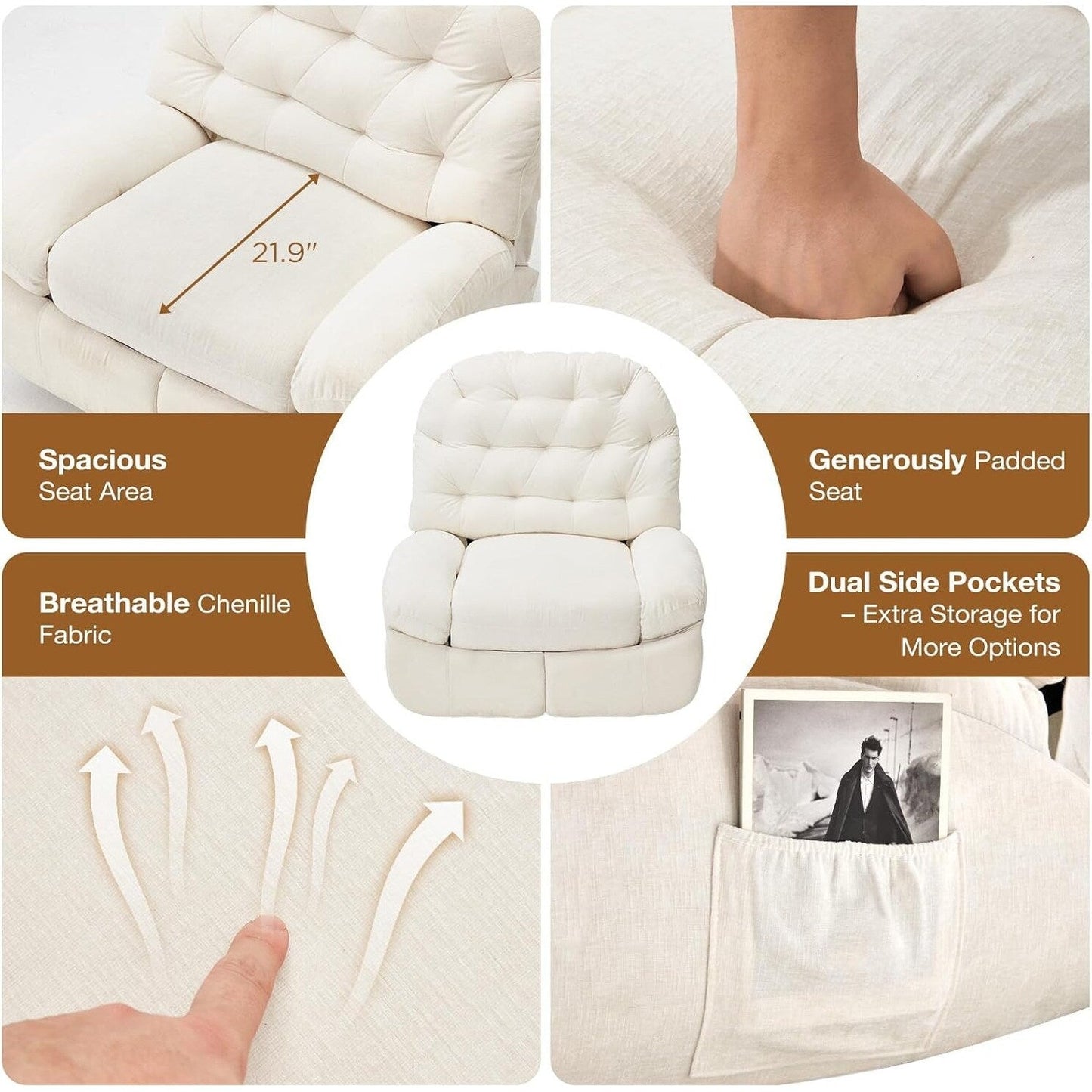 Fauteuil inclinable surdimensionné AECOJOY, fauteuil à bascule pivotant à 360°, fauteuil à bascule en chenille pour adultes, canapé chaise longue ergonomique moderne