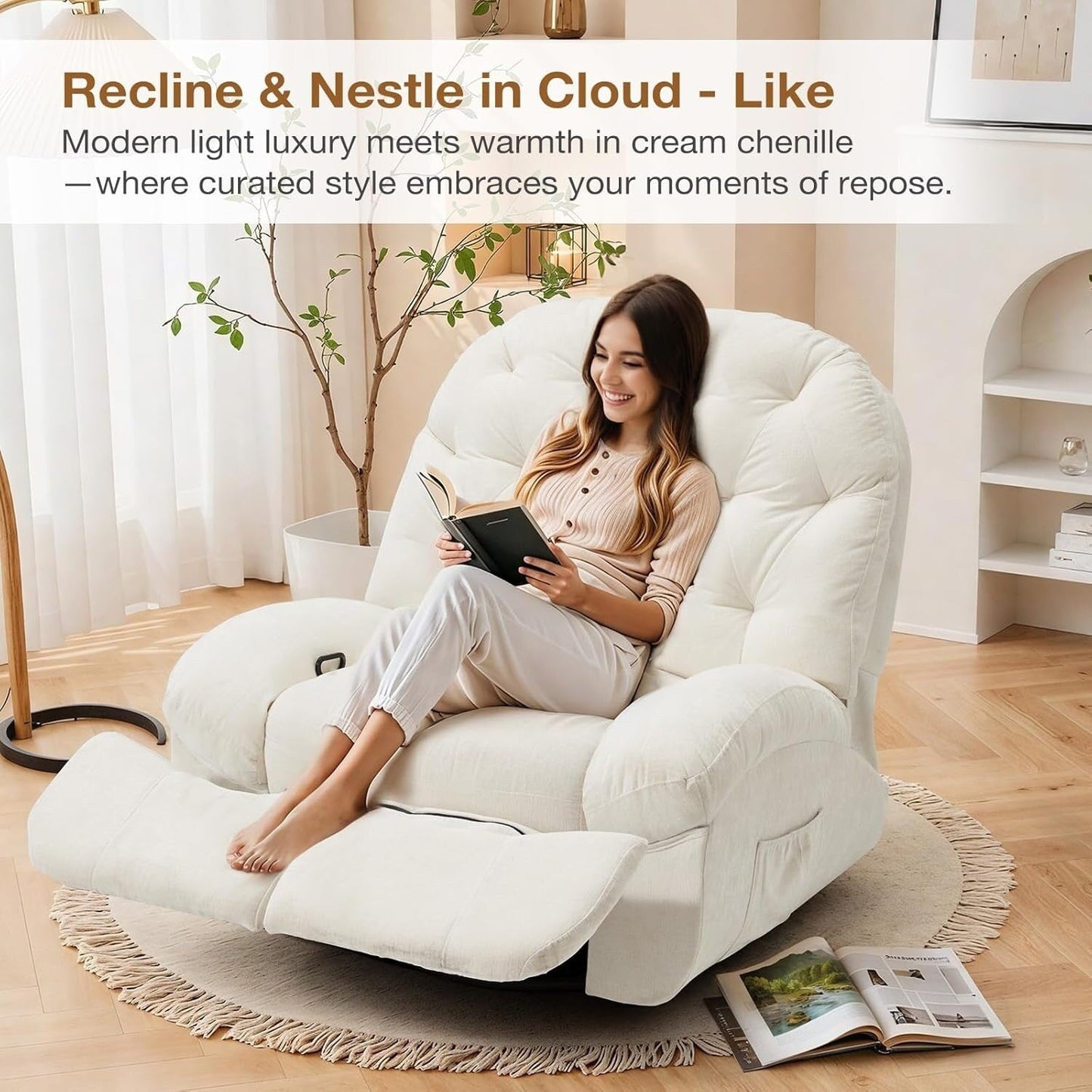 Fauteuil inclinable surdimensionné AECOJOY, fauteuil à bascule pivotant à 360°, fauteuil à bascule en chenille pour adultes, canapé chaise longue ergonomique moderne