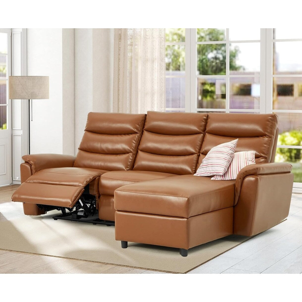 Canapé sectionnel inclinable électrique AECOJOY, canapé-lit en cuir PU avec méridienne de rangement, dossier et repose-pieds réglables