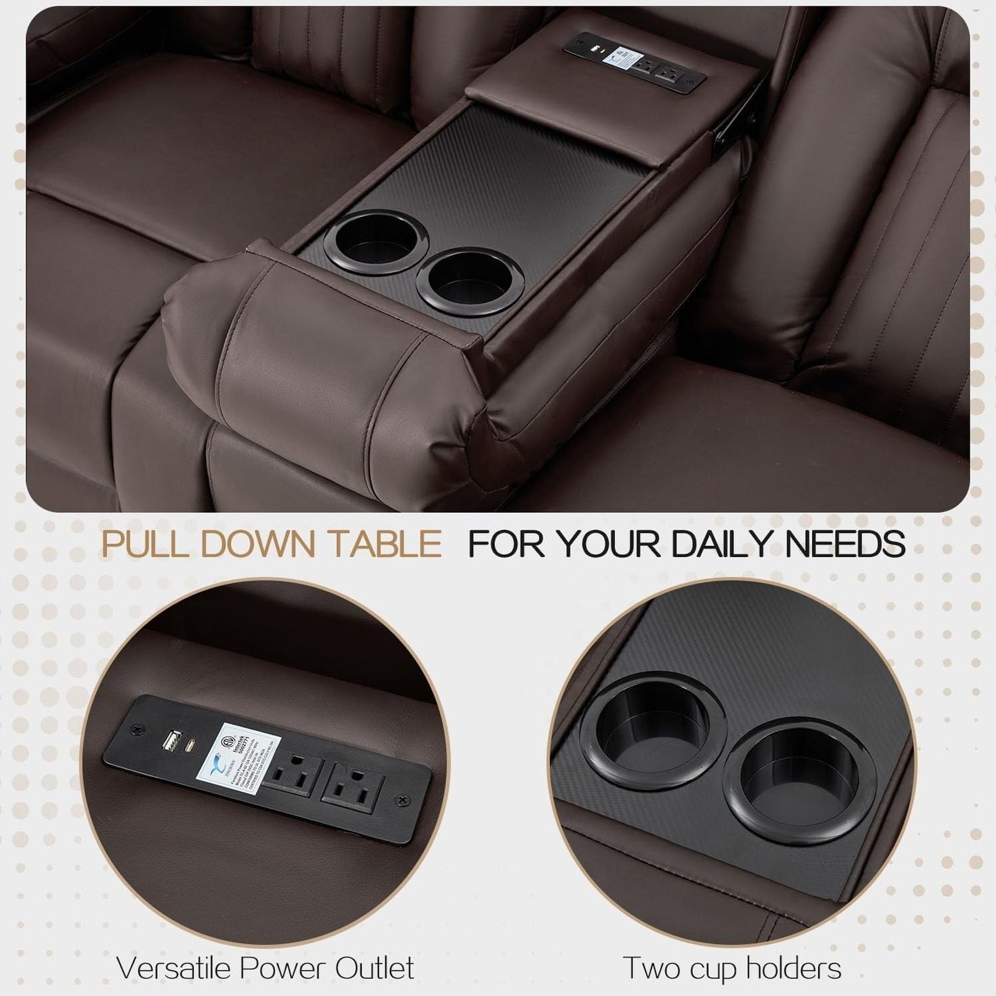 Canapé inclinable manuel AECOJOY pour camping-car, siège de cinéma maison en polyuréthane avec console