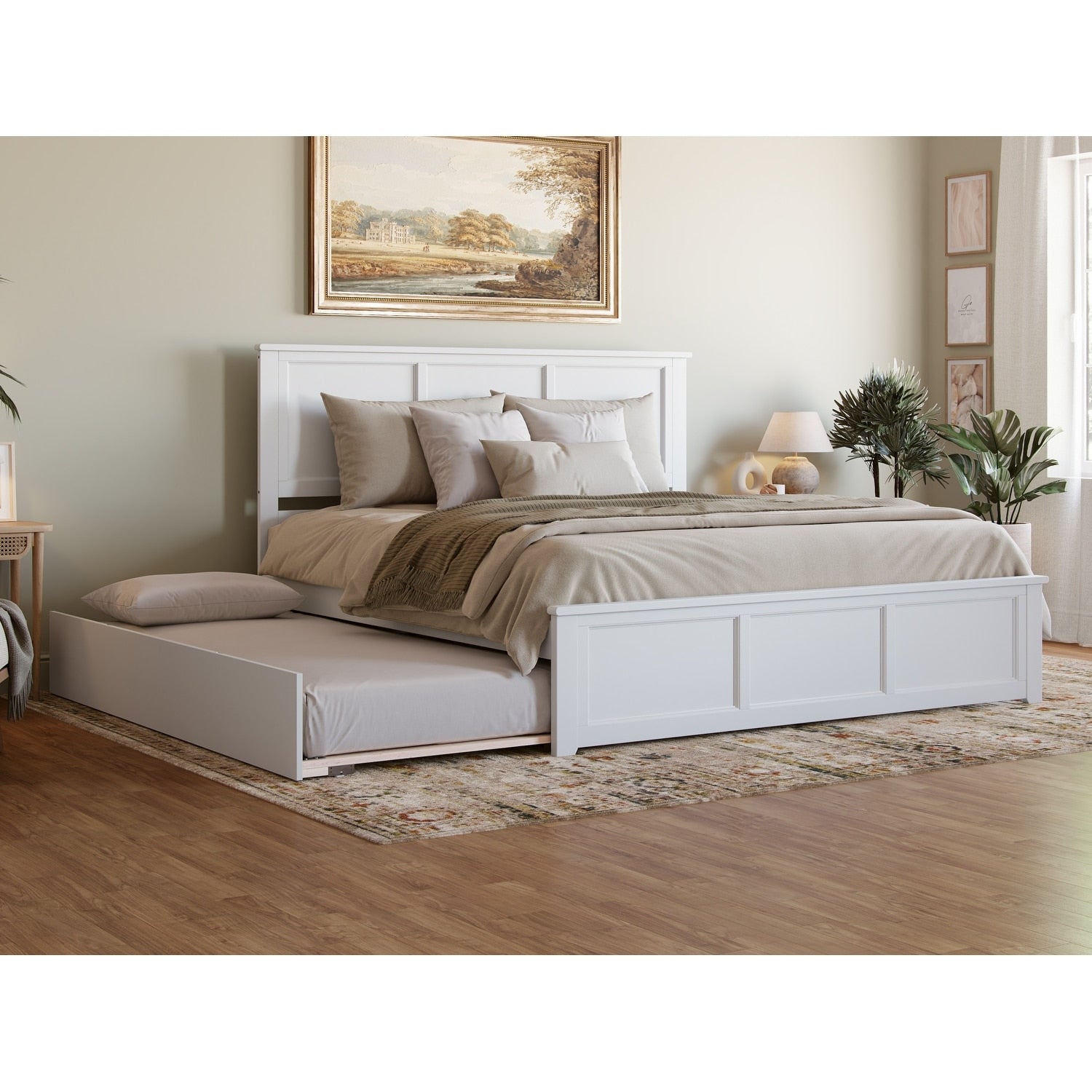 Lit plateforme AFI Madison avec pied de lit et lit gigogne assortis