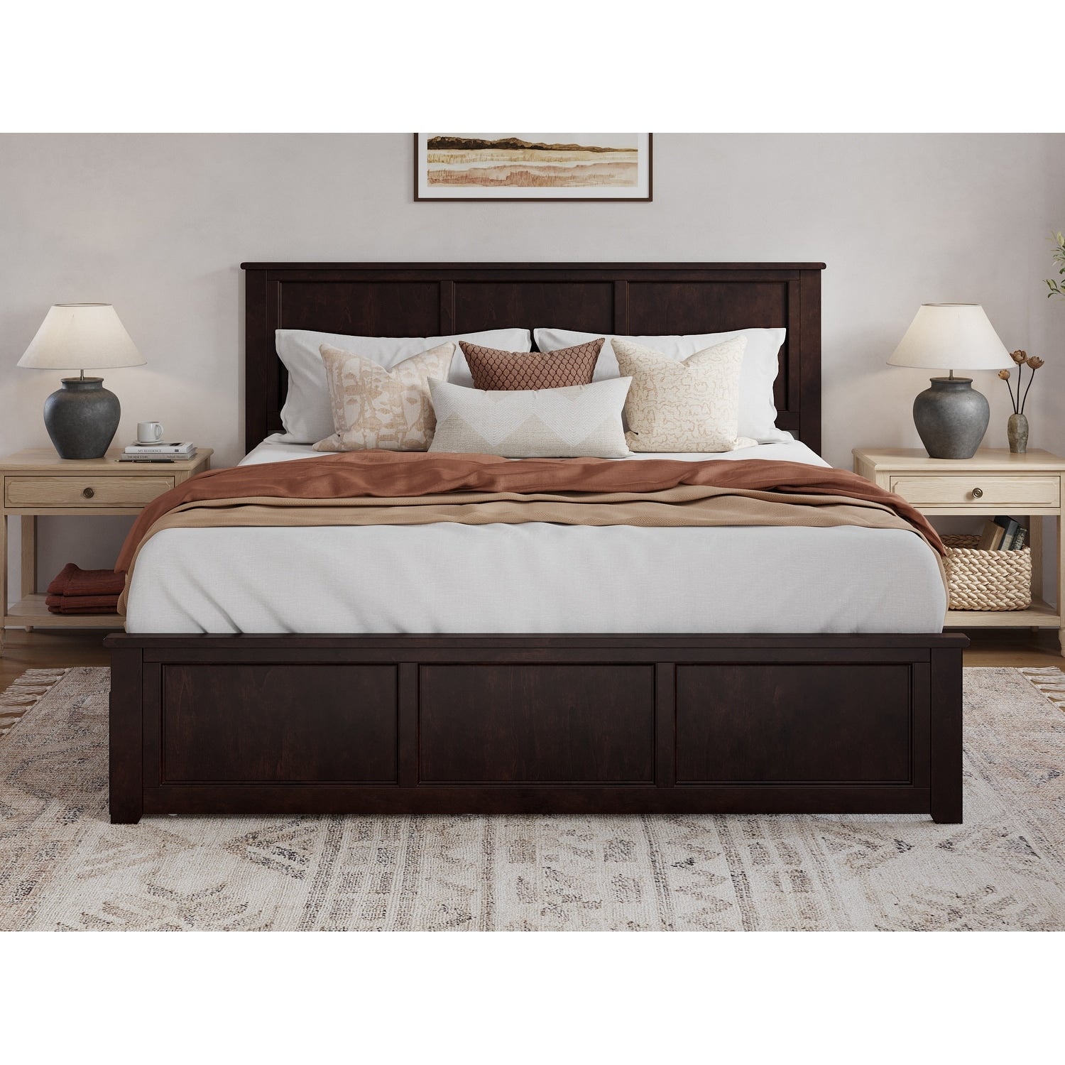 Lit plateforme AFI Madison avec pied de lit et lit gigogne assortis