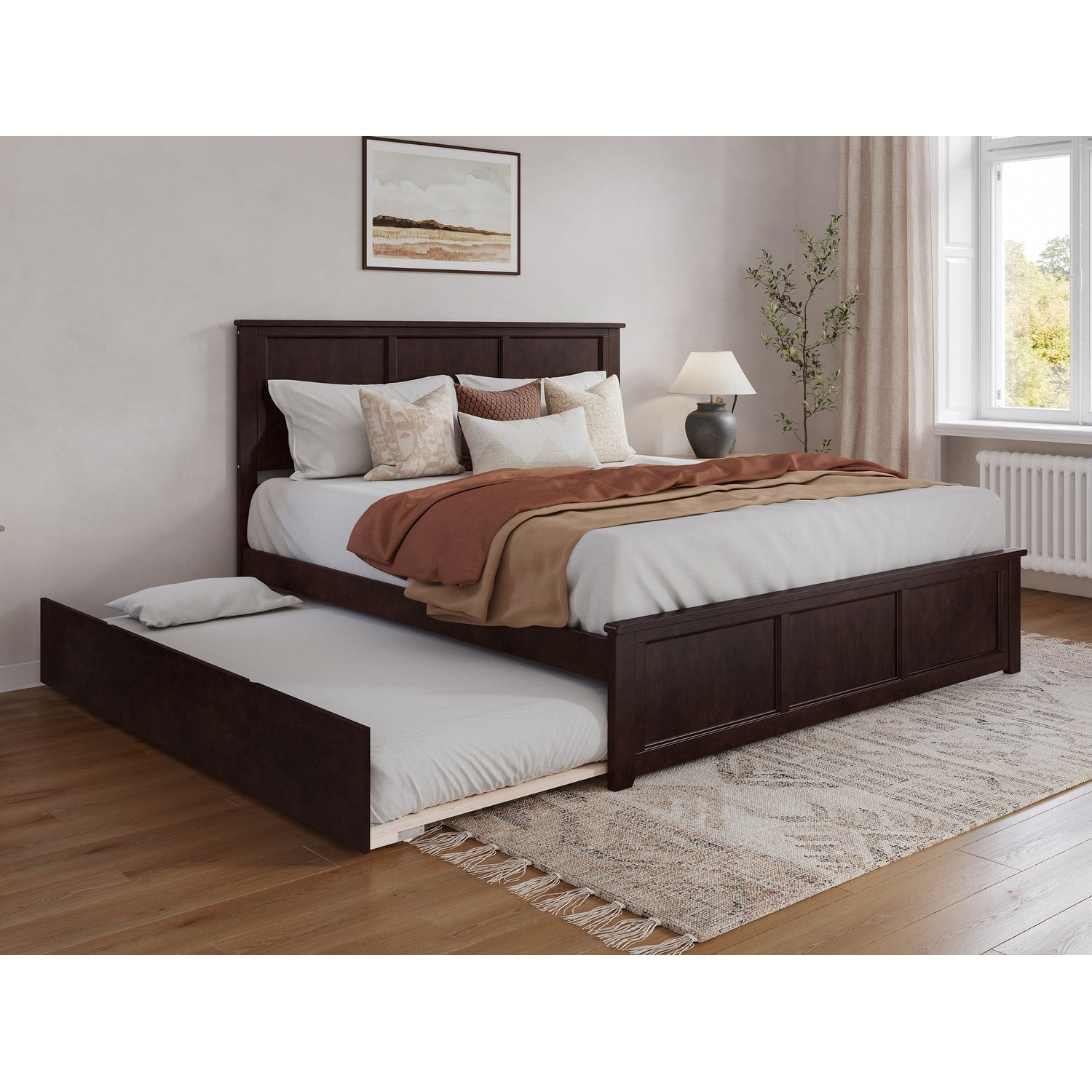 Lit plateforme AFI Madison avec pied de lit et lit gigogne assortis