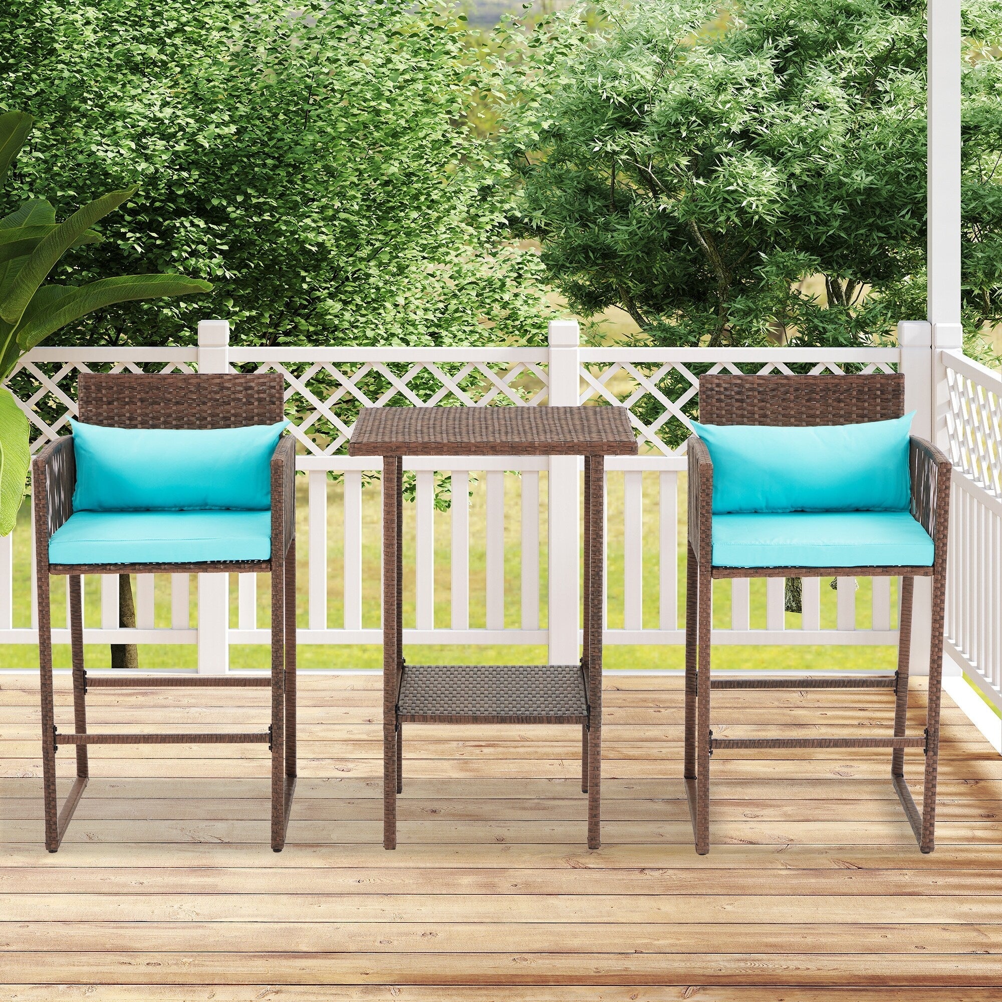 Ensemble de bar de patio en osier AVAWING 3 pièces avec housse de coussin supplémentaire