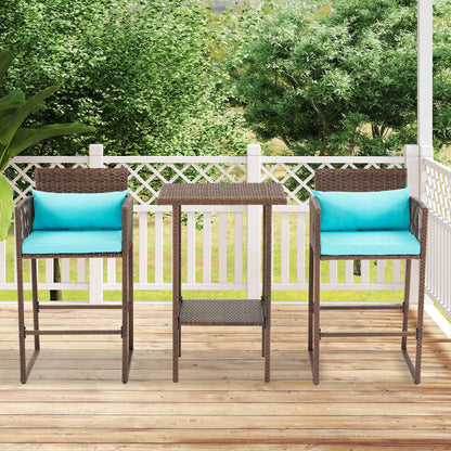 Ensemble de bar de patio en osier AVAWING 3 pièces avec housse de coussin supplémentaire