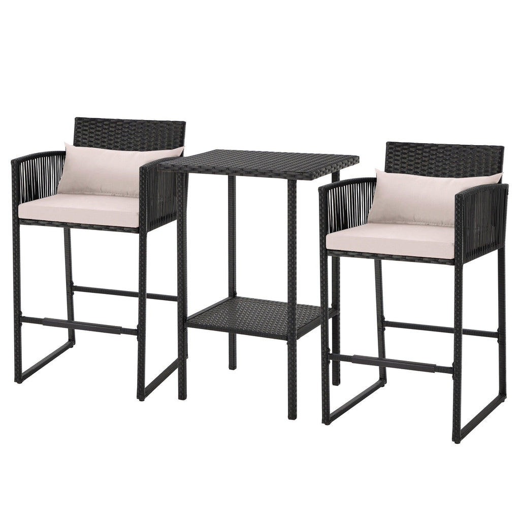 Ensemble de bar de patio en osier AVAWING 3 pièces avec housse de coussin supplémentaire