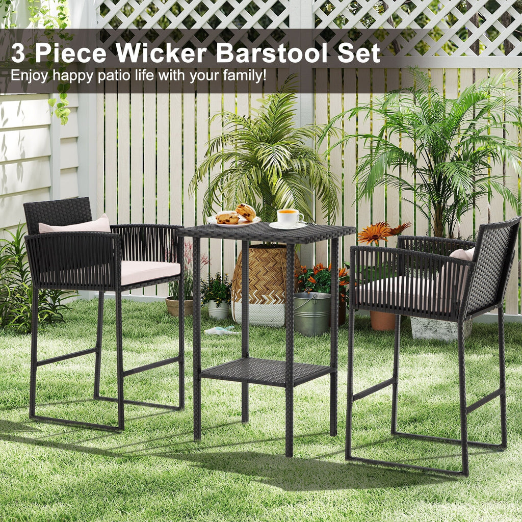 Ensemble de bar de patio en osier AVAWING 3 pièces avec housse de coussin supplémentaire