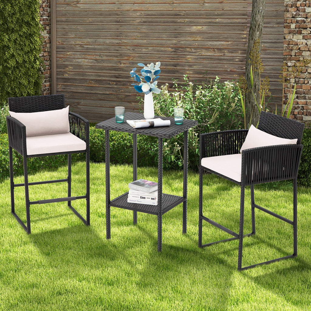 Ensemble de bar de patio en osier AVAWING 3 pièces avec housse de coussin supplémentaire