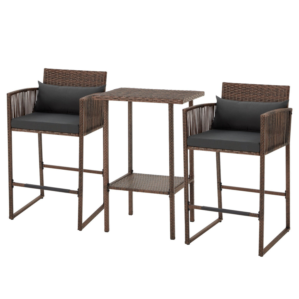 Ensemble de bar de patio en osier AVAWING 3 pièces avec housse de coussin supplémentaire