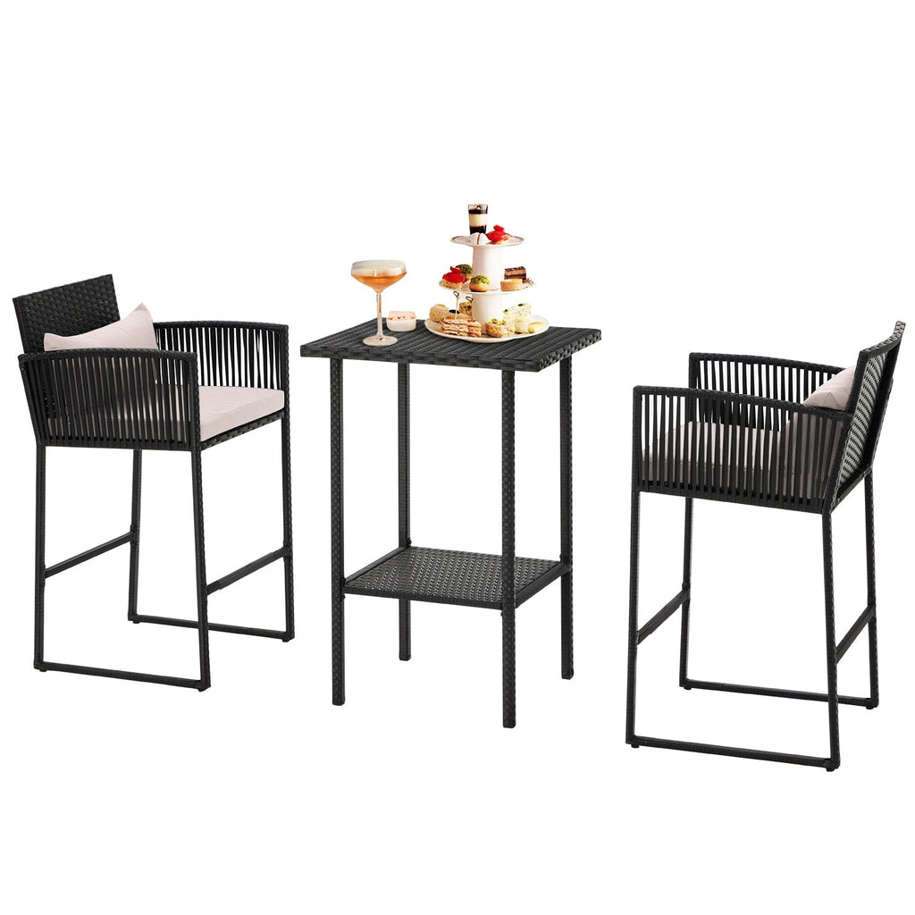 Ensemble de bar de patio en osier AVAWING 3 pièces avec housse de coussin supplémentaire