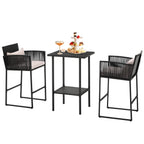 Ensemble de bar de patio en osier AVAWING 3 pièces avec housse de coussin supplémentaire