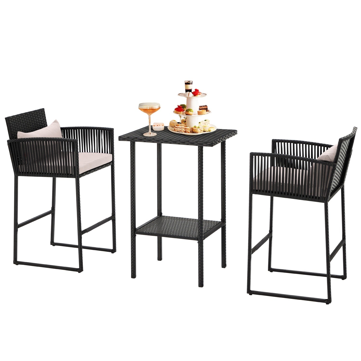 Ensemble de bar de patio en osier AVAWING 3 pièces avec housse de coussin supplémentaire