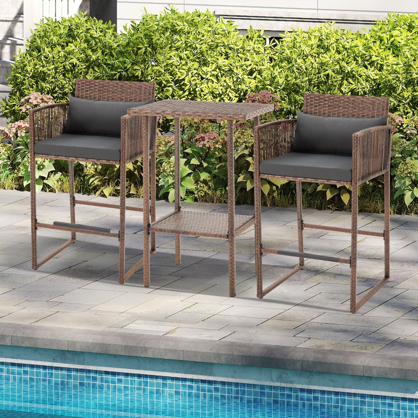 Ensemble de bar de patio en osier AVAWING 3 pièces avec housse de coussin supplémentaire