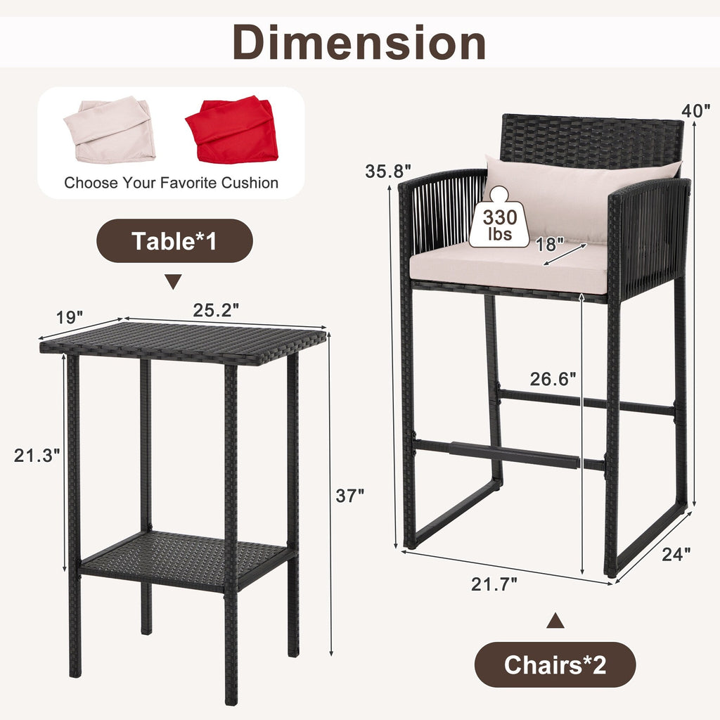 Ensemble de bar de patio en osier AVAWING 3 pièces avec housse de coussin supplémentaire