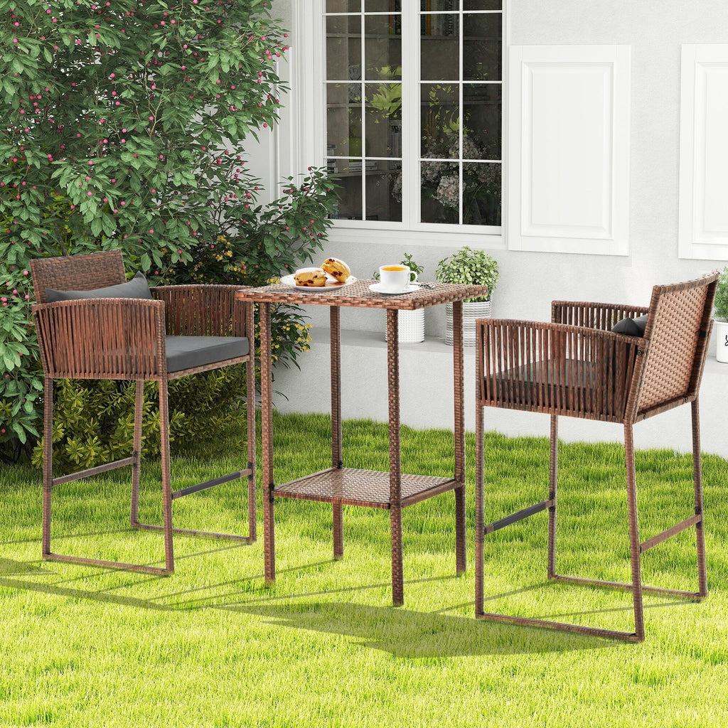 Ensemble de bar de patio en osier AVAWING 3 pièces avec housse de coussin supplémentaire