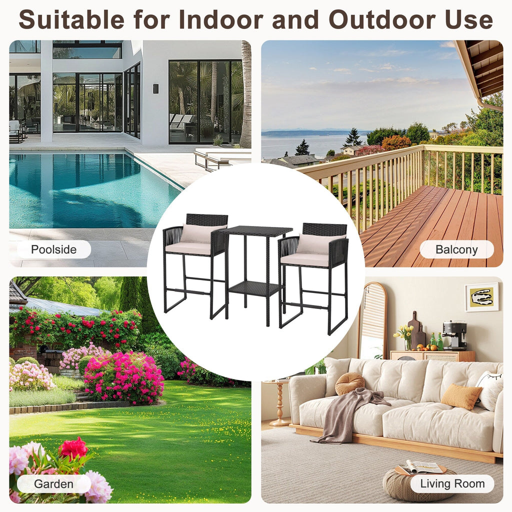 Ensemble de bar de patio en osier AVAWING 3 pièces avec housse de coussin supplémentaire