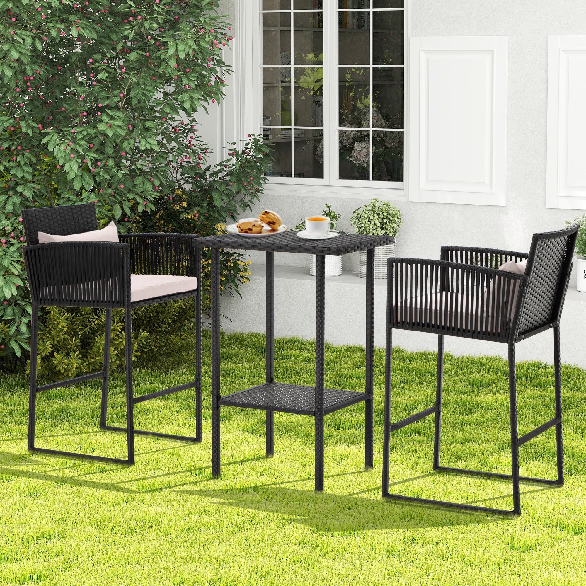 Ensemble de bar de patio en osier AVAWING 3 pièces avec housse de coussin supplémentaire