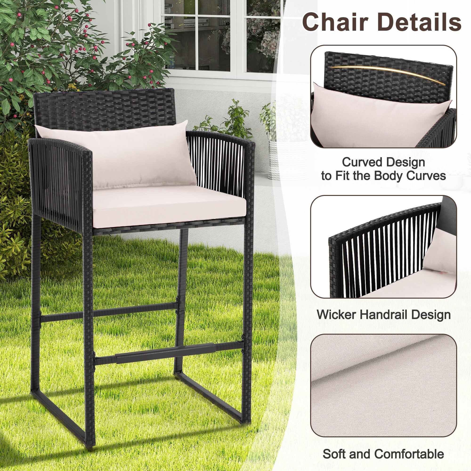 Ensemble de bar de patio en osier AVAWING 3 pièces avec housse de coussin supplémentaire