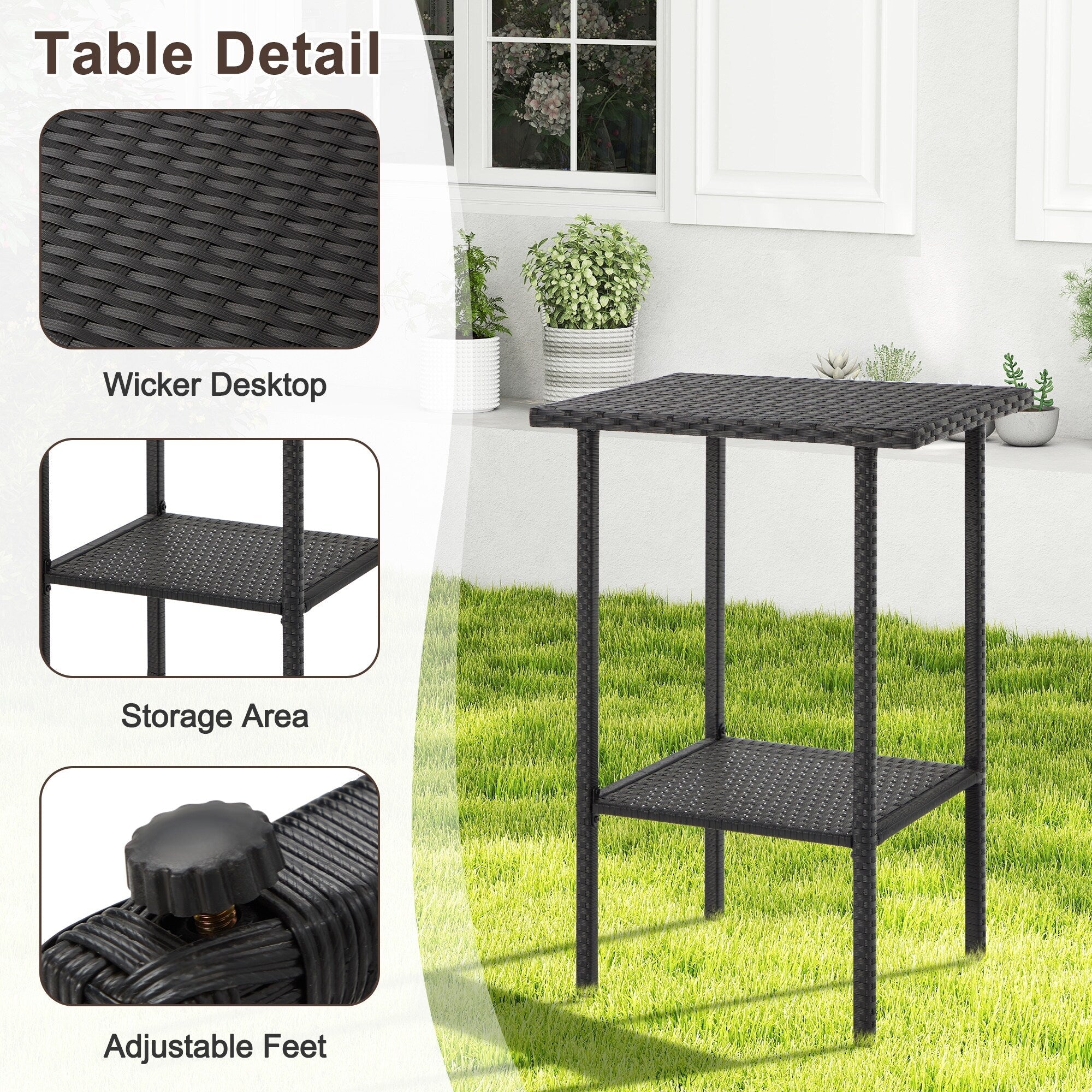 Ensemble de bar de patio en osier AVAWING 3 pièces avec housse de coussin supplémentaire