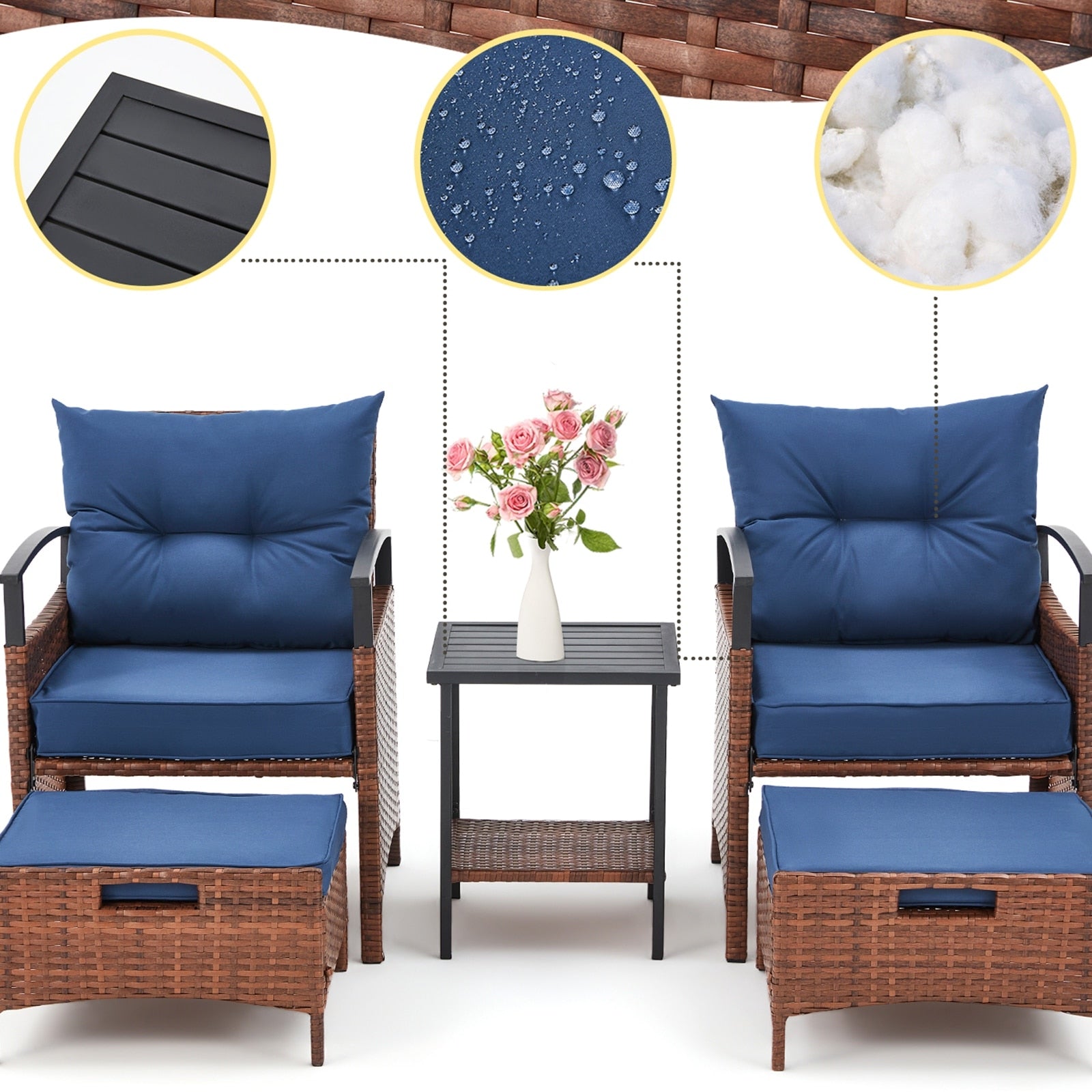 Ensemble de meubles de patio AVAWING 5 pièces en osier avec table basse et pouf