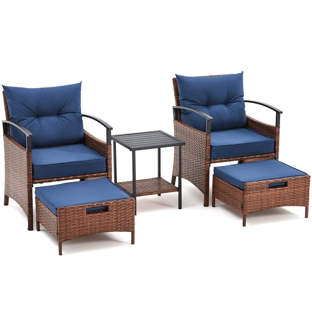 Ensemble de meubles de patio AVAWING 5 pièces en osier avec table basse et pouf