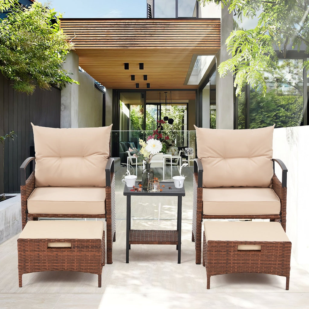 Ensemble de meubles de patio AVAWING 5 pièces en osier avec table basse et pouf