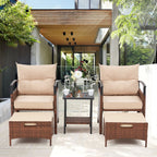 Ensemble de meubles de patio AVAWING 5 pièces en osier avec table basse et pouf