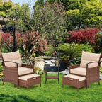 Ensemble de meubles de patio AVAWING 5 pièces en osier avec table basse et pouf