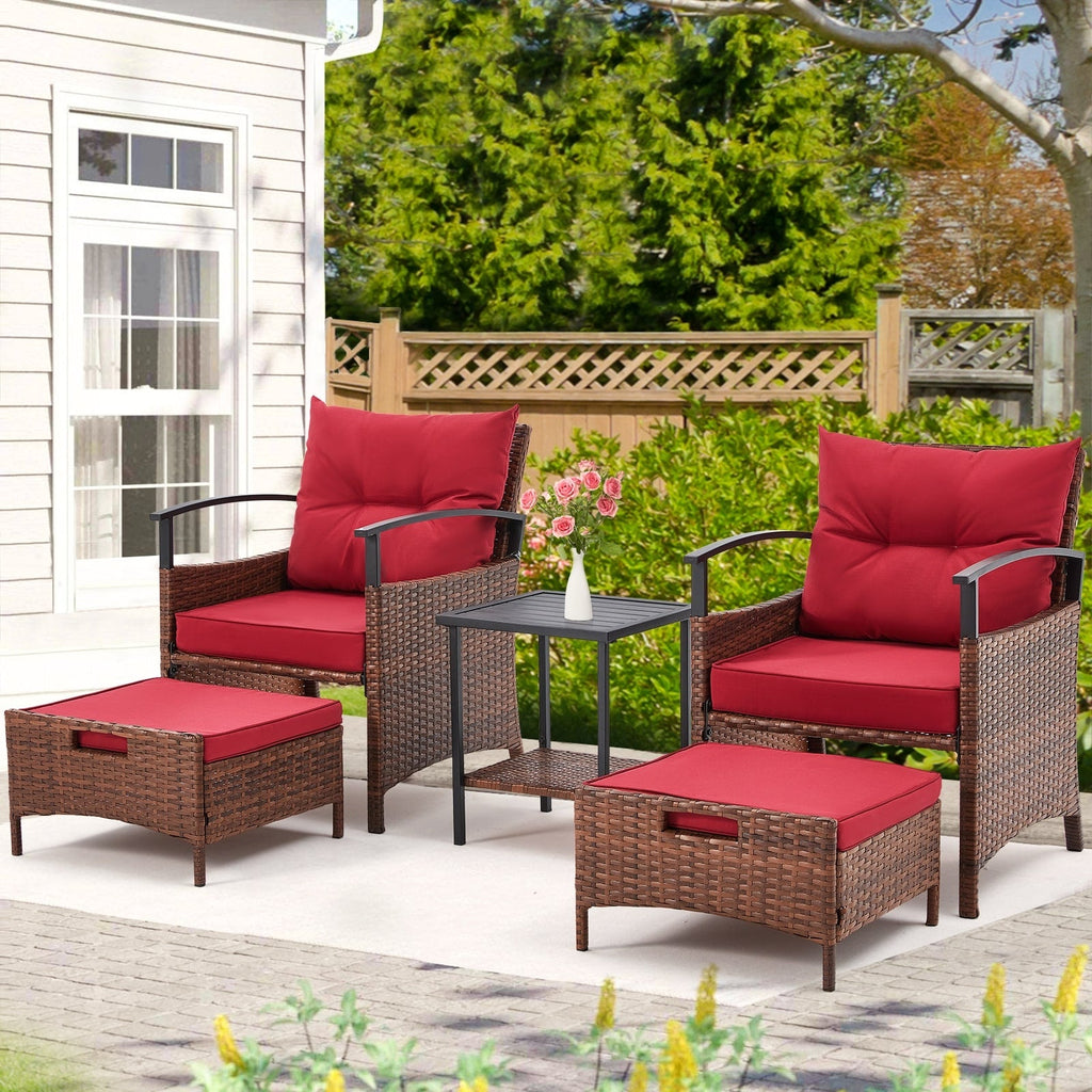 Ensemble de meubles de patio AVAWING 5 pièces en osier avec table basse et pouf