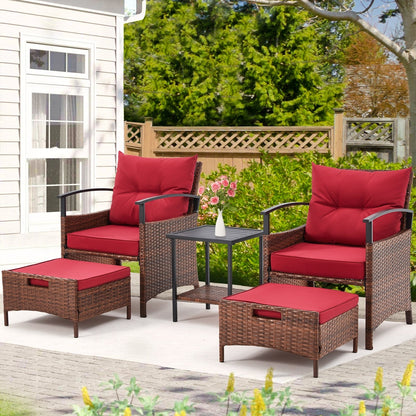Ensemble de meubles de patio AVAWING 5 pièces en osier avec table basse et pouf