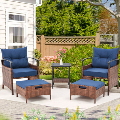 Ensemble de meubles de patio AVAWING 5 pièces en osier avec table basse et pouf