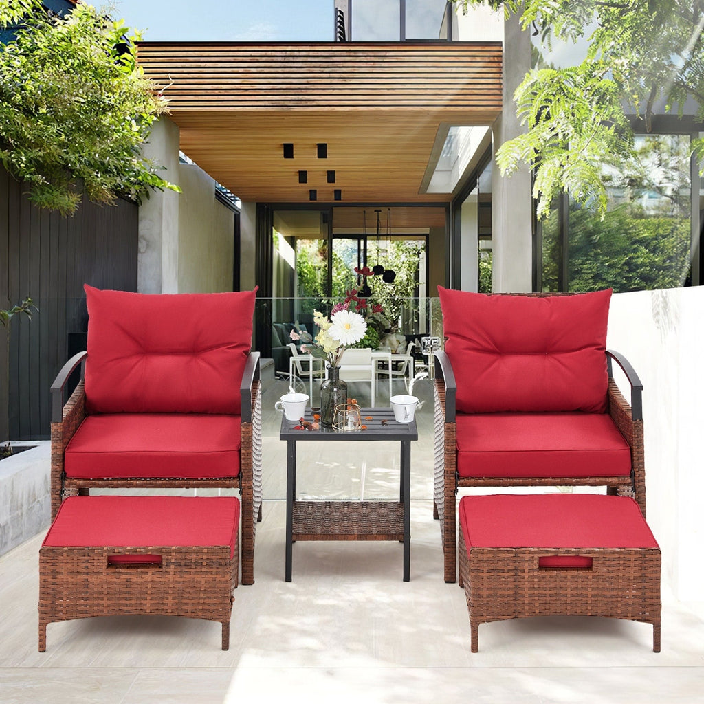 Ensemble de meubles de patio AVAWING 5 pièces en osier avec table basse et pouf