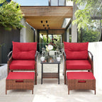 Ensemble de meubles de patio AVAWING 5 pièces en osier avec table basse et pouf