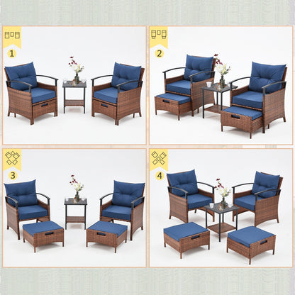 Ensemble de meubles de patio AVAWING 5 pièces en osier avec table basse et pouf