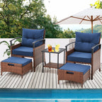 Ensemble de meubles de patio AVAWING 5 pièces en osier avec table basse et pouf