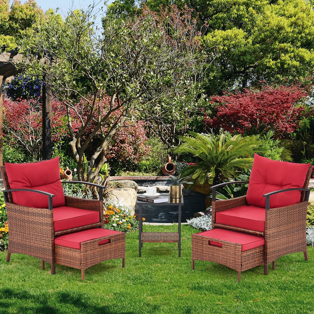 Ensemble de meubles de patio AVAWING 5 pièces en osier avec table basse et pouf