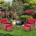 Ensemble de meubles de patio AVAWING 5 pièces en osier avec table basse et pouf