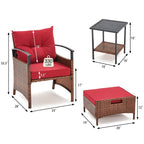 Ensemble de meubles de patio AVAWING 5 pièces en osier avec table basse et pouf