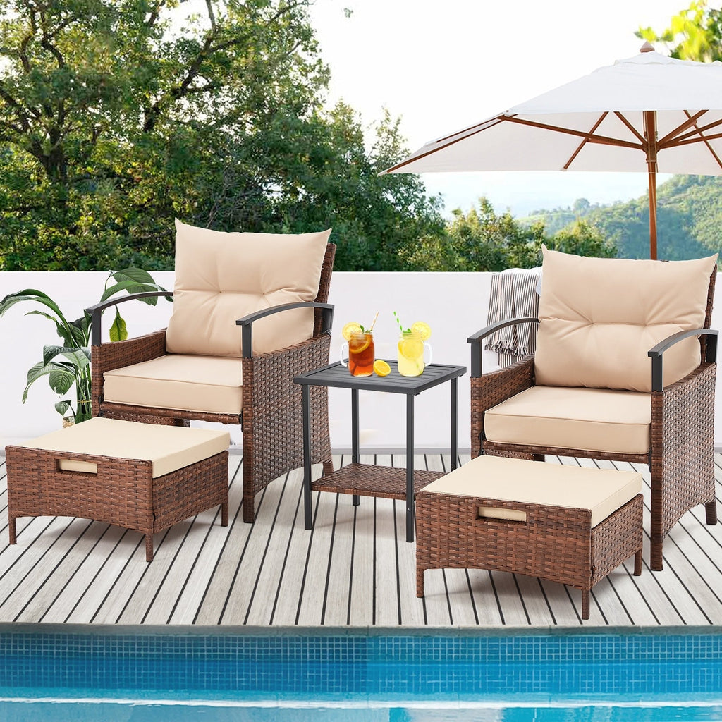 Ensemble de meubles de patio AVAWING 5 pièces en osier avec table basse et pouf