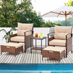 Ensemble de meubles de patio AVAWING 5 pièces en osier avec table basse et pouf