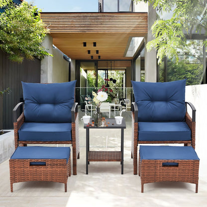 Ensemble de meubles de patio AVAWING 5 pièces en osier avec table basse et pouf