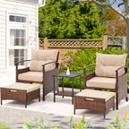 Ensemble de meubles de patio AVAWING 5 pièces en osier avec table basse et pouf