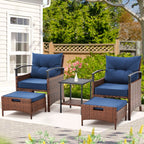 Ensemble de meubles de patio AVAWING 5 pièces en osier avec table basse et pouf