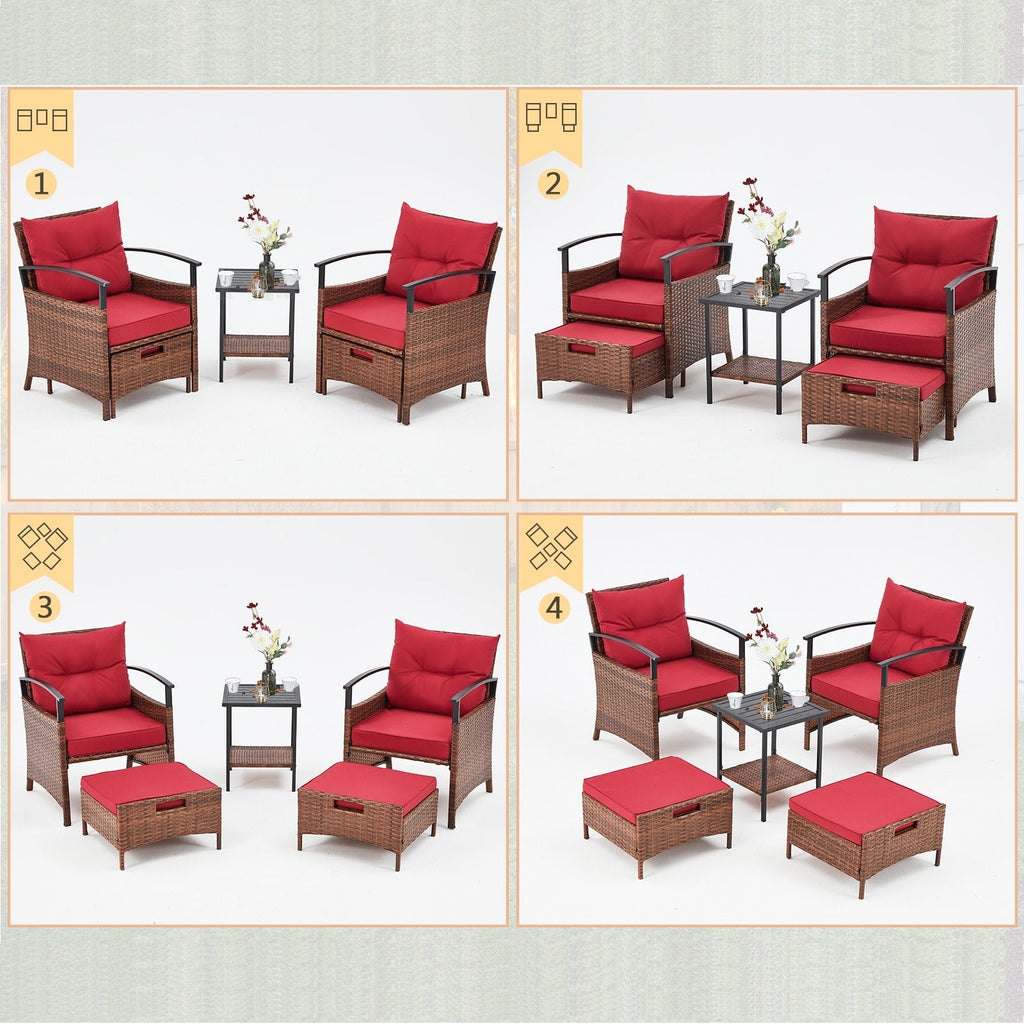 Ensemble de meubles de patio AVAWING 5 pièces en osier avec table basse et pouf