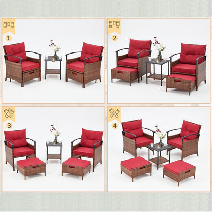 Ensemble de meubles de patio AVAWING 5 pièces en osier avec table basse et pouf