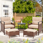 Ensemble de meubles de patio AVAWING 5 pièces en osier avec table basse et pouf