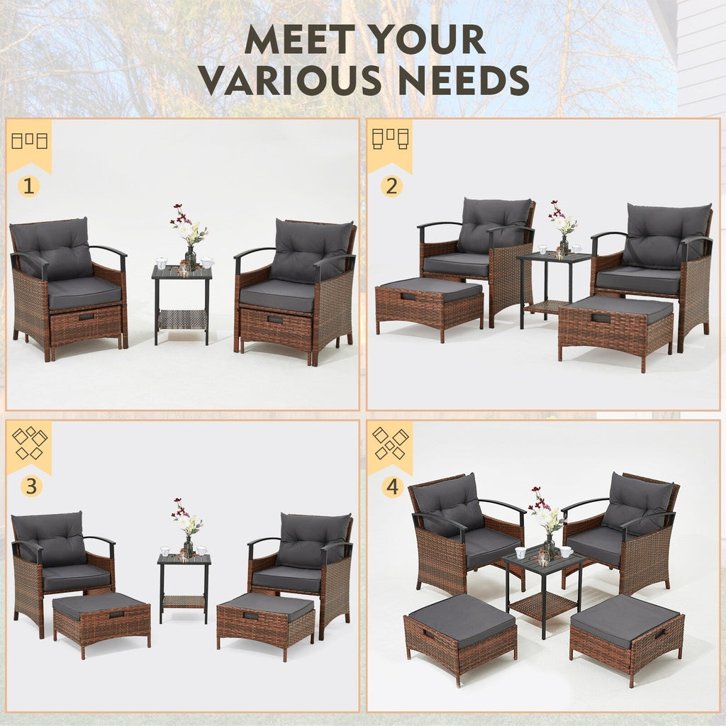 Ensemble de meubles de patio AVAWING 5 pièces en osier avec table basse et pouf