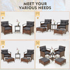 Ensemble de meubles de patio AVAWING 5 pièces en osier avec table basse et pouf