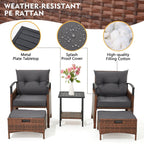 Ensemble de meubles de patio AVAWING 5 pièces en osier avec table basse et pouf