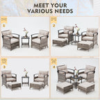 Ensemble de meubles de patio AVAWING 5 pièces en osier avec table basse et pouf